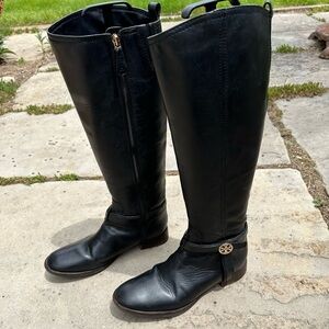 Tory Burch Bristol Equestrian Riding Boots Black Leather 9.5M READ